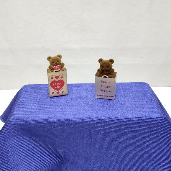 Flocked Mini Teddy Bears Decorative Love Messages Gift Bags Fridge Magnets 1980s - Picture 1 of 5